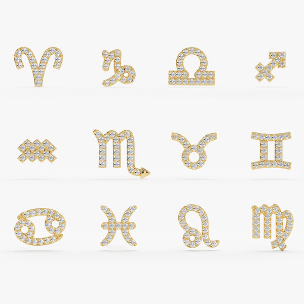 Selection of 14k solid Yellow Gold Diamond Horoscope stud Earrings