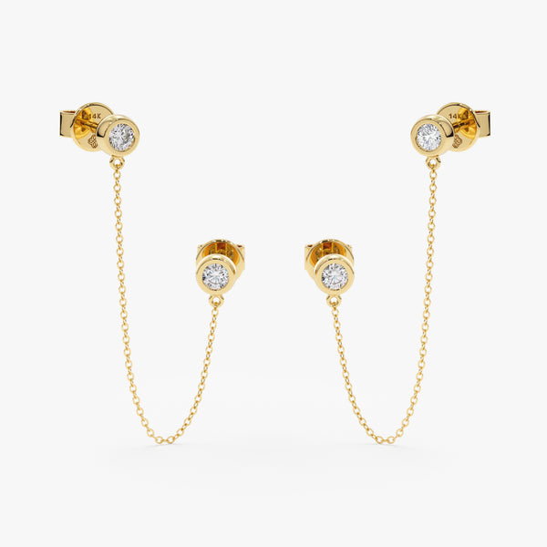 Handmade pair of Double Diamond Dangling Chain Earrings