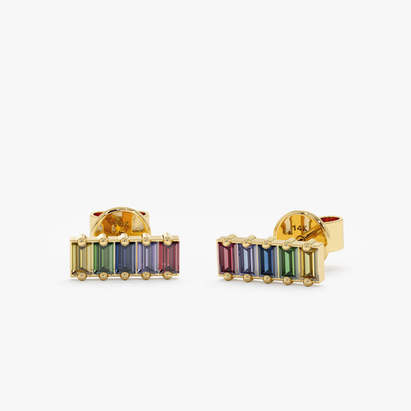 Handmade pair of Sapphire Rainbow bar stud Earrings