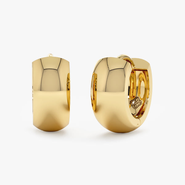 Handmade pair of solid 14k gold thick huggie earrings