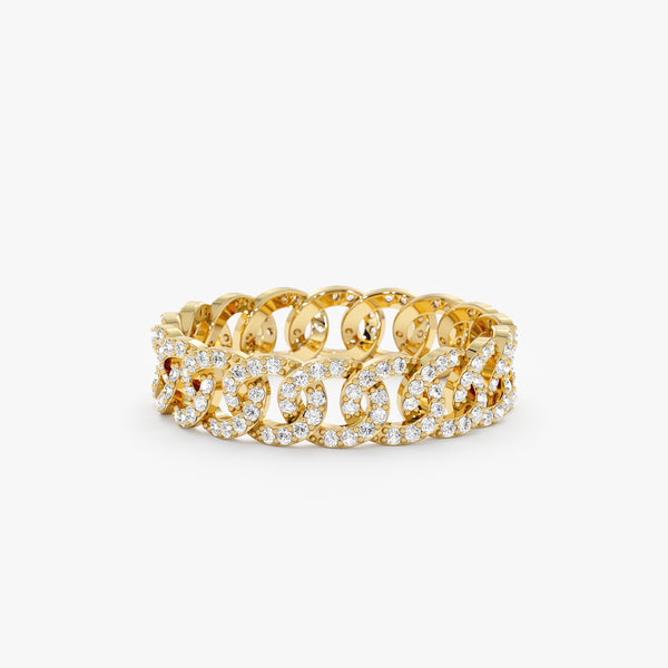 Solid Gold and Diamond Cuban Chain Ring