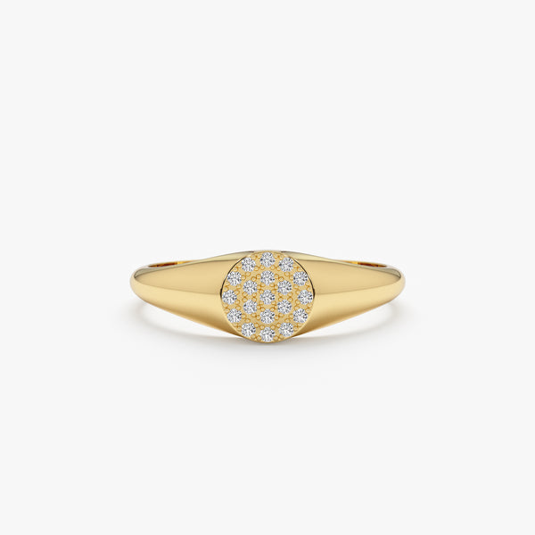 Pave diamond signet ring in yellow gold