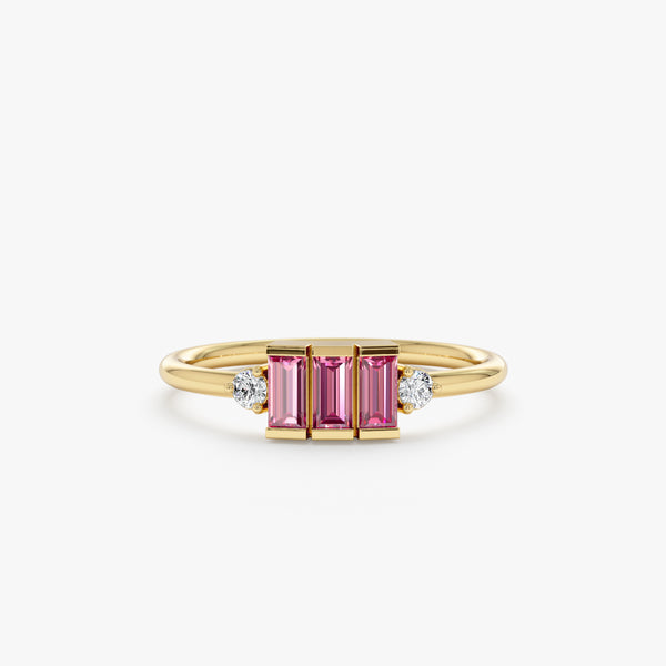 Baguette Pink Sapphire and Round Diamond Ring