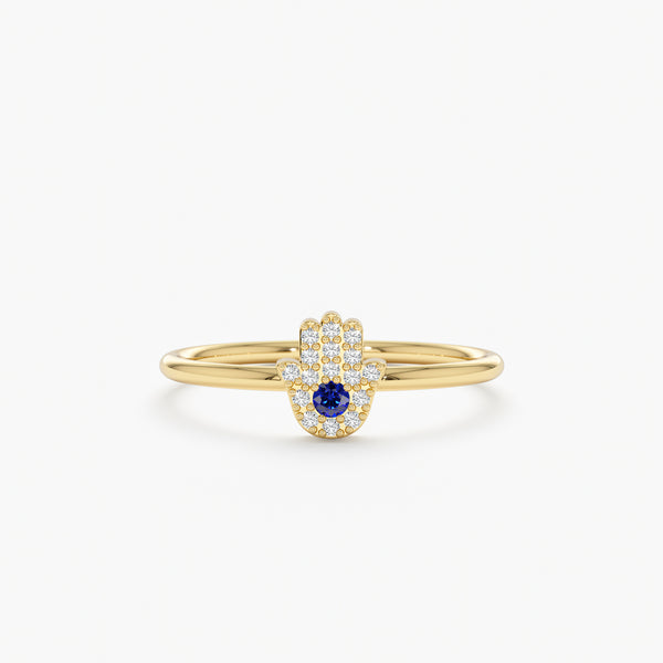 Diamond Sapphire Hamsa Hand Ring