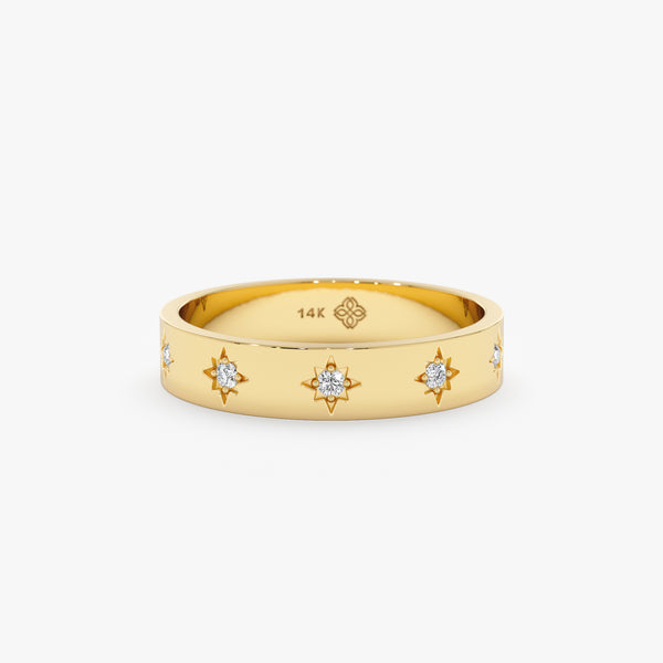 Star setting solid yellow gold band