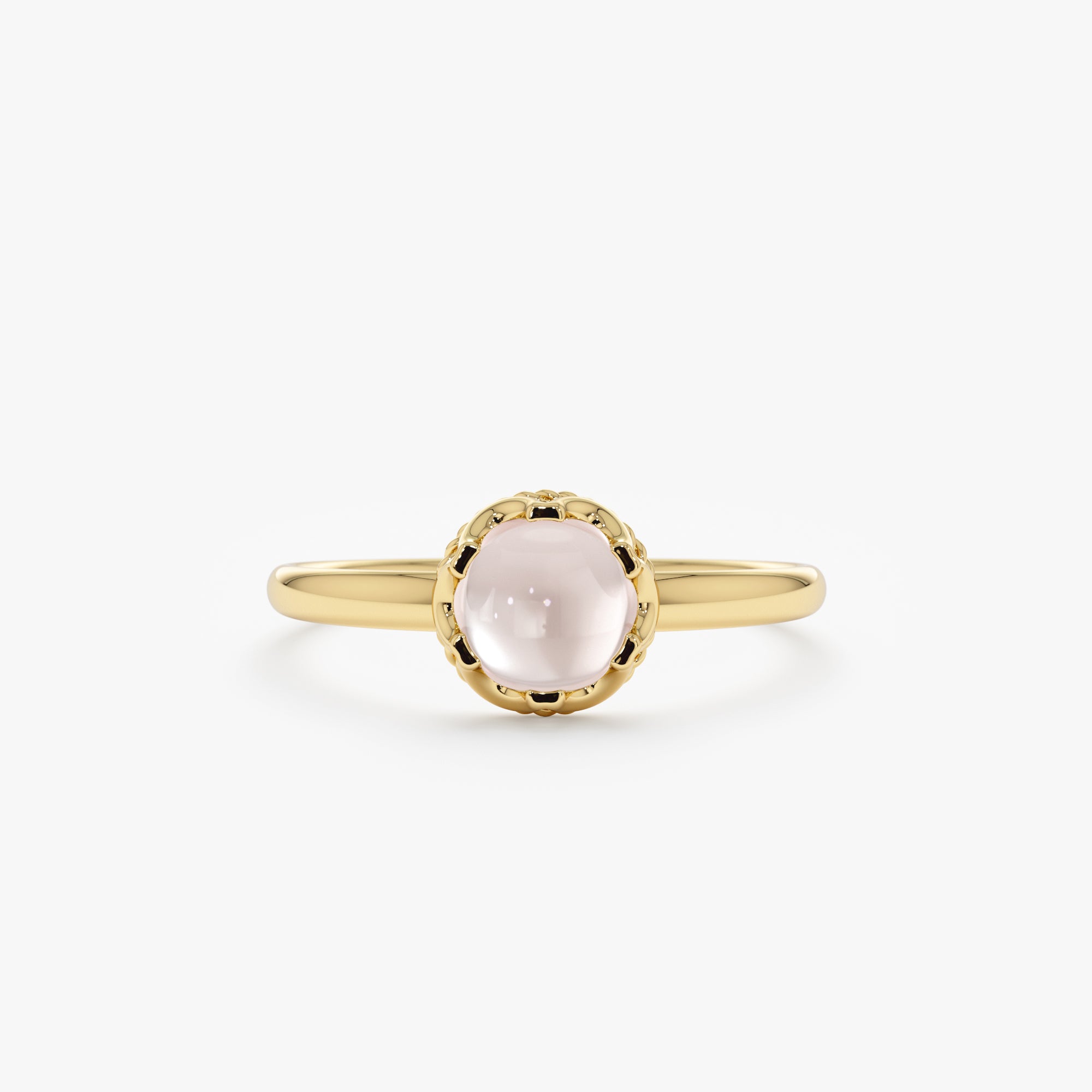 Handcrafted Cabochon Rose Quartz Engagement Ring Solid Gold