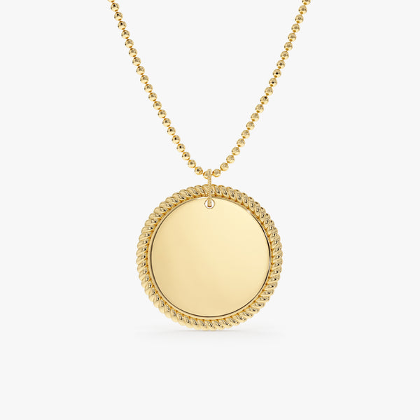 Ball Chain Twisted Edge Disc Necklace in solid gold
