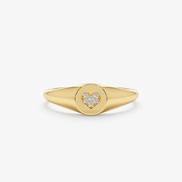 Yellow Gold Mini Heart Signet Ring