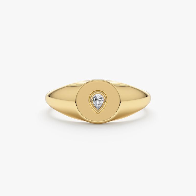 Pear shape diamond signet