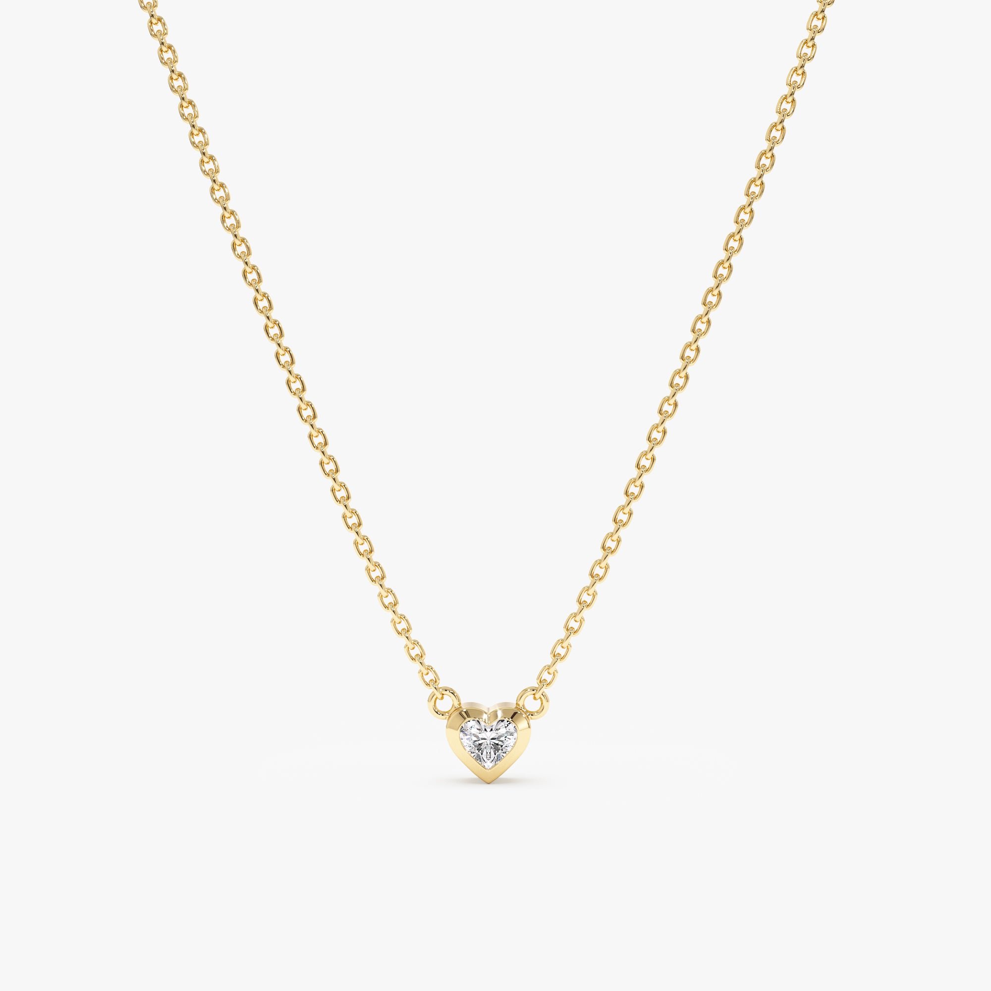 Solitaire Natural White Diamond Heart Necklace Handmade Jewelry