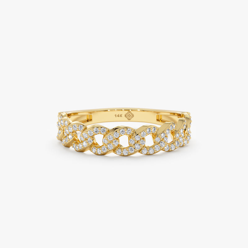 Gold Diamond Half Cuban Link Ring