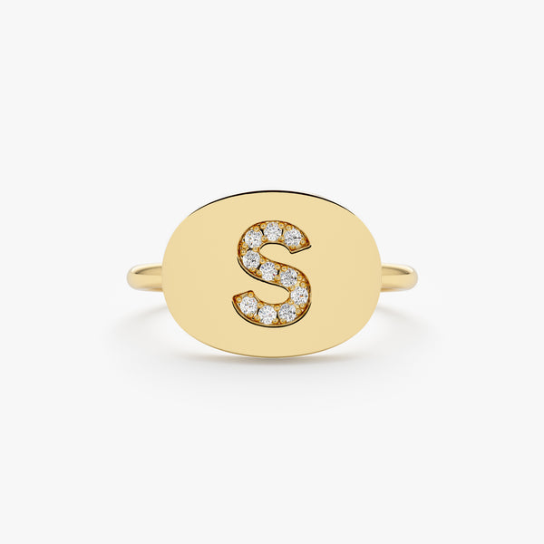 Solid Gold Diamond Initial Signet Ring