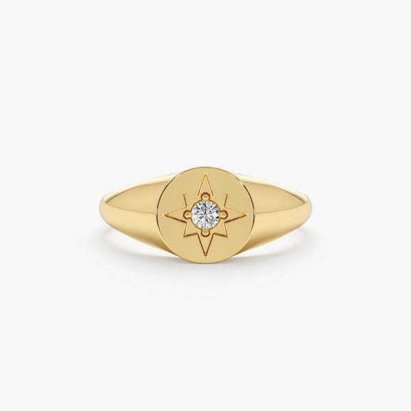 yellow solid gold starburst diamond ring