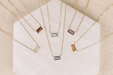 Handmade Natural Birthstone Pendants in solid gold baguette cut for her