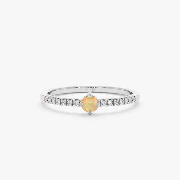 White Gold Opal and Diamond October Birth Ring 