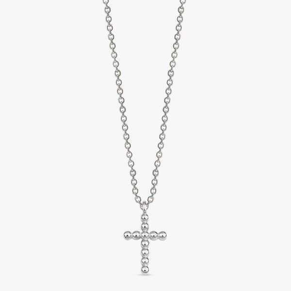 solid White gold cross beaded necklace
