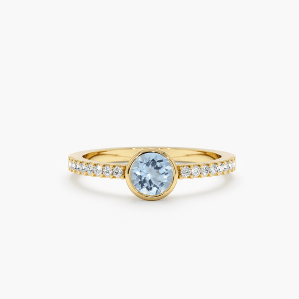 yellow gold aquamarine diamond ring