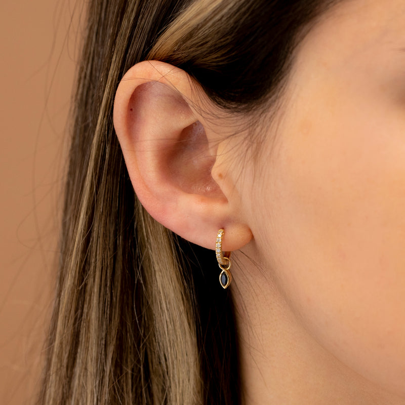 prong set hoops with marquise black diamond