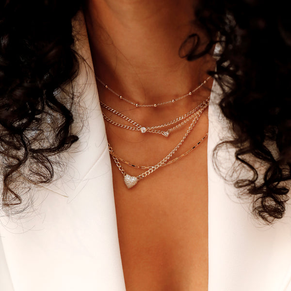 14k Gold Cuban Chain Diamond Puffed Heart Necklace, Riley