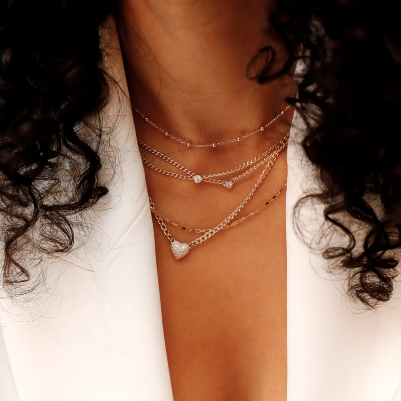 14k Gold Cuban Chain Diamond Puffed Heart Necklace, Riley