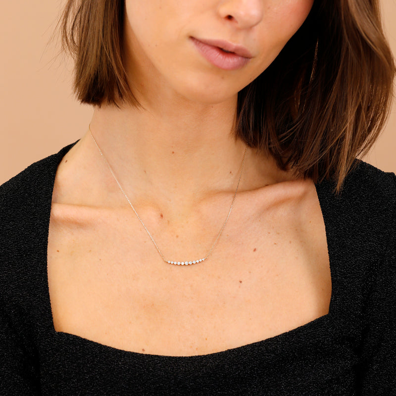 dainty multiple diamond bar necklace in solid gold for her