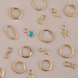 petite huggie hoops and solid gold earring charms