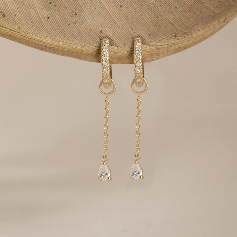 petite pear shape diamond dangle hoops