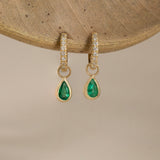 drop emerald round diamond huggies