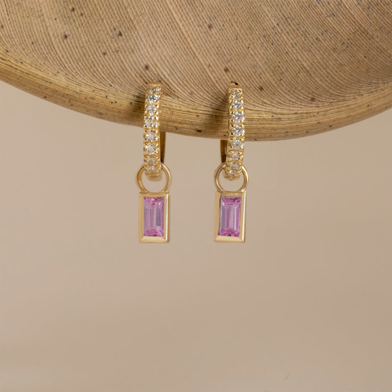 petite pink sapphire charms with diamond hoops