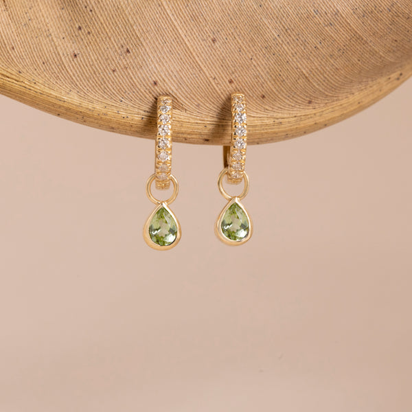 drop peridot charms with diamond hoops