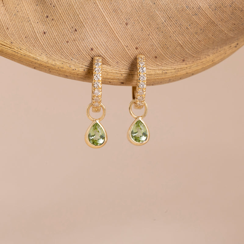 drop peridot charms with diamond hoops