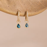 london blue topaz gemstone white diamond huggies