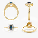 14k solid gold ring with oval london topaz and white diamonds
