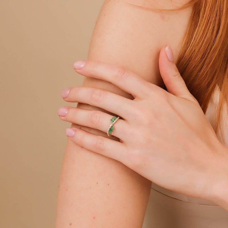 minimalistic wave ring with april and may birthstones