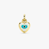 White Enamel Evil Eye Heart Charm in Solid Gold