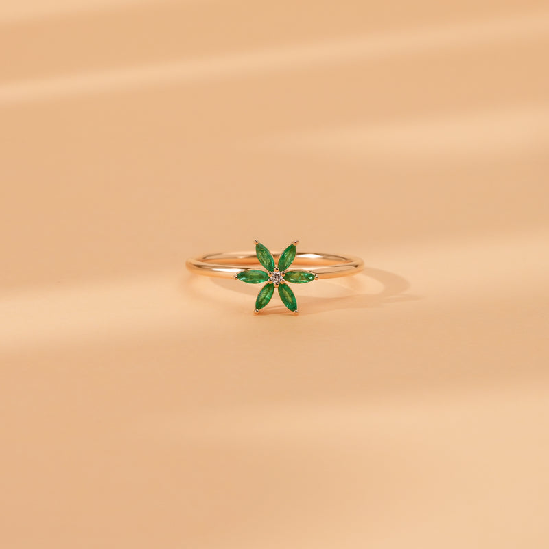 Emerald and Diamond Marquise Flower Ring