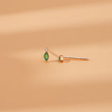 Ethically sourced marquise cut emerald stud earring with natural diamond in 14k solid gold. 