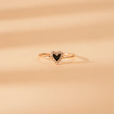 Natural Diamond & Black Enamel Gold Heart Ring, Lilliana