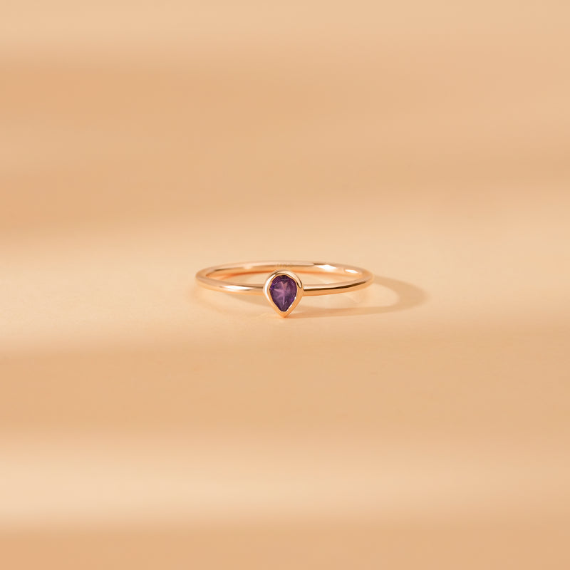 Pear Shape Natural Amethyst Ring In Solid Gold, Jessie