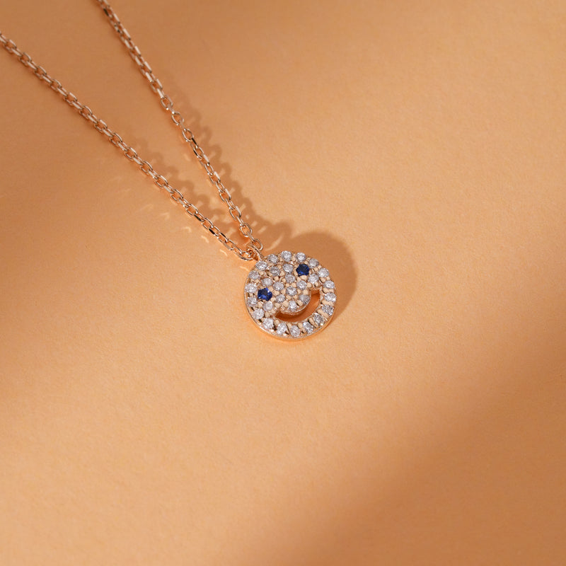 Sapphire Diamond Happy Face Necklace