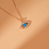 Natural Turquoise & Diamond Evil Eye Pendant Necklace, Sansa