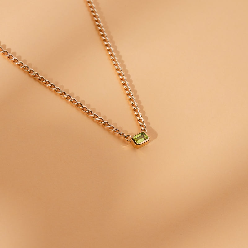 minimalist period birthstone necklace with solid gold cuban chain