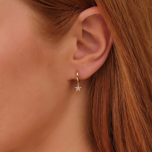 White Diamond Hoop Earrings with Petite Star Charm