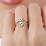 Marquise Diamond Split Shank Engagement Ring, Irel showcased on a hand, featuring solid gold and a stunning center stone.
