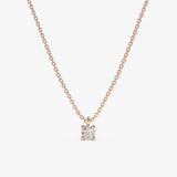 dainty solid Rose Gold Single four prong Diamond Necklace 