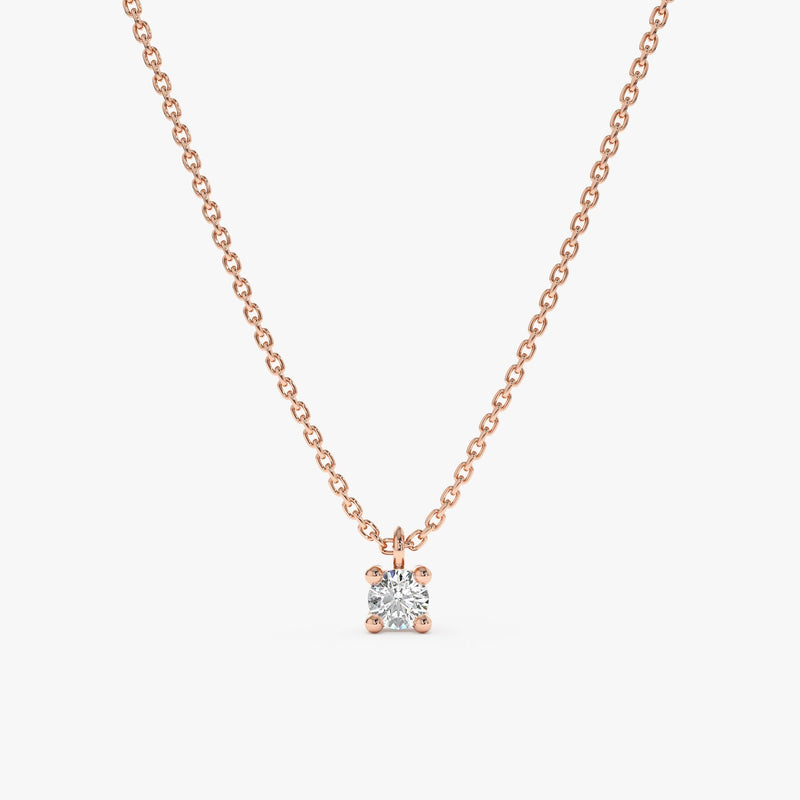 dainty solid Rose Gold Single four prong Diamond Necklace 