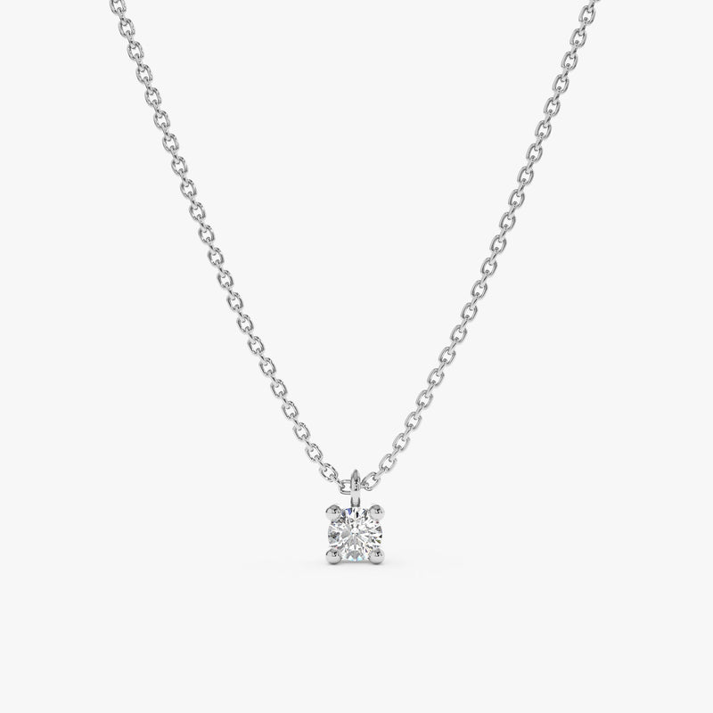 handcrafted solid 14k White Gold Single Diamond Necklace