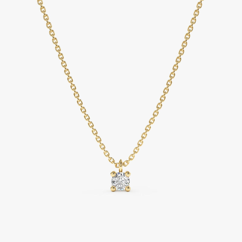handmade solid Yellow Gold Single Diamond Necklace