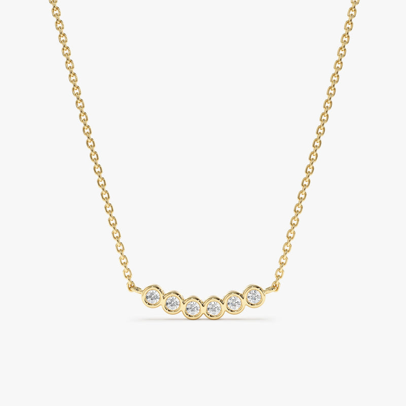 solid Yellow Gold 6 Bezel Diamond Necklace