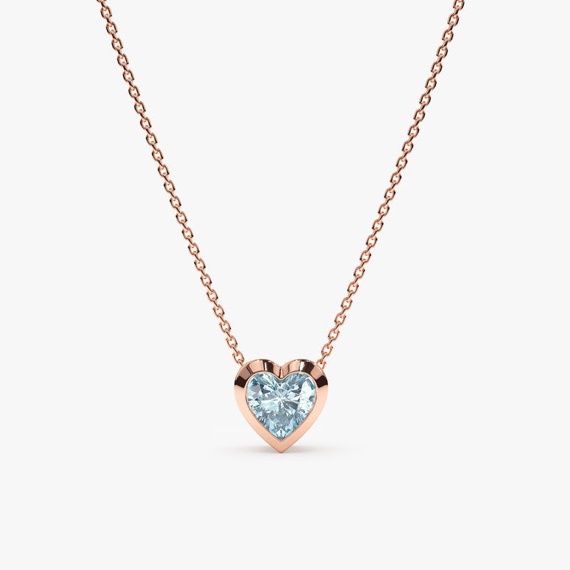 handcrafted solid 14k rose gold blue aquamarine heart pendant necklace